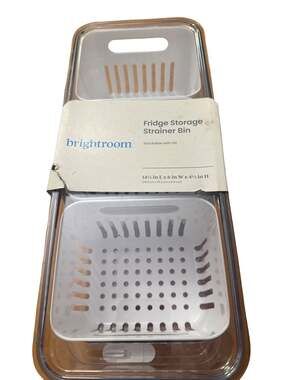 Brightroom Fridge Storage Strainer Bin Stackable with Lid 14 1/2 in L x 6 in W x